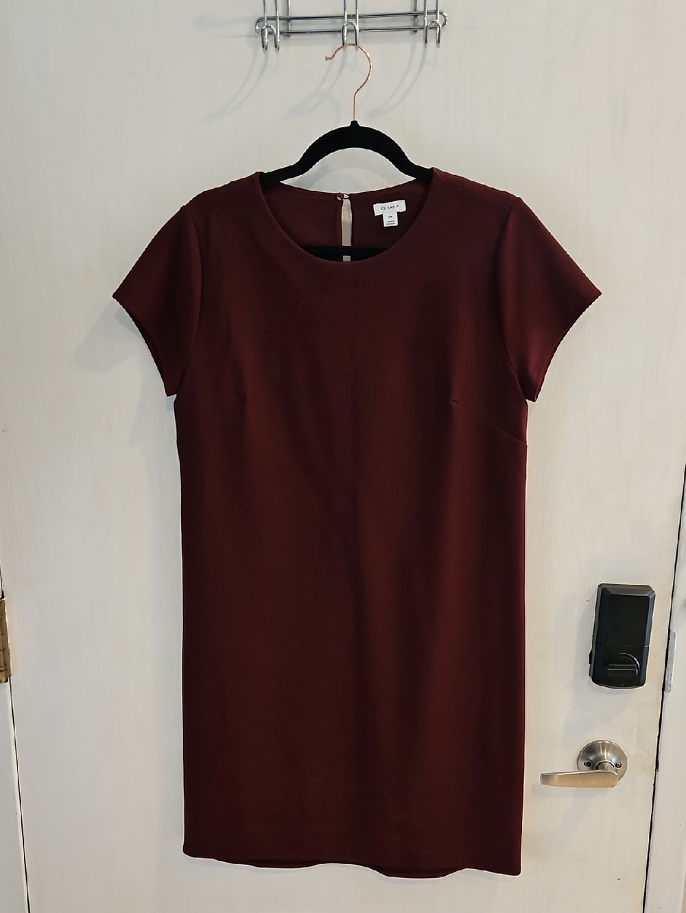 Cuyana Maroon Ponte Short-Sleeve Shift Mini Dress SM - Picture 3 of 8